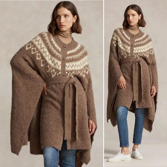 POLO Ralph Lauren Fair Isle Alpaca Wool Cape Poncho Cardigan M/L Belted NEW $998 - Picture 1 of 16